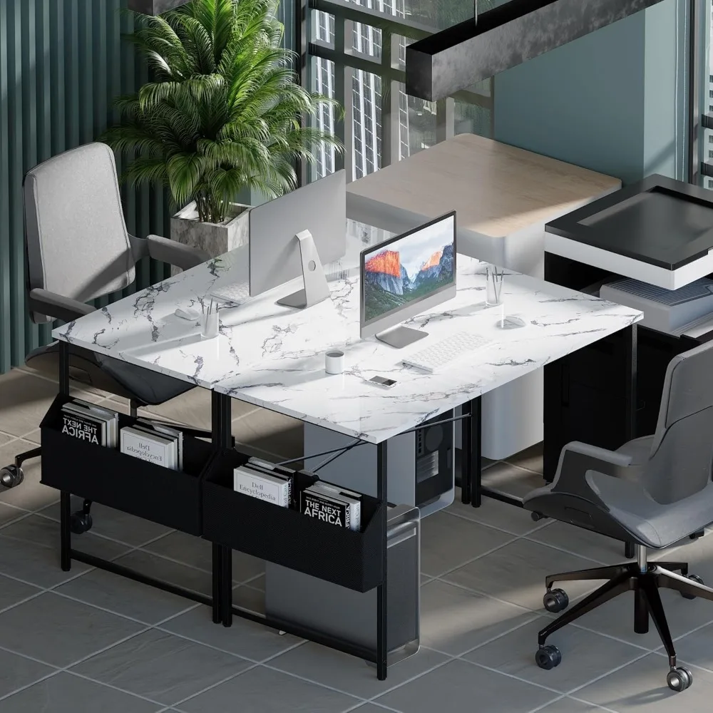 مكتب مدمج مقاس 47 بوصة للمساحات الصغيرة مع مساحة تخزين، ومحطة عمل المكتب المنزلي تتميز بخطاف سماعة الرأس ومنظم لتوفير المساحة