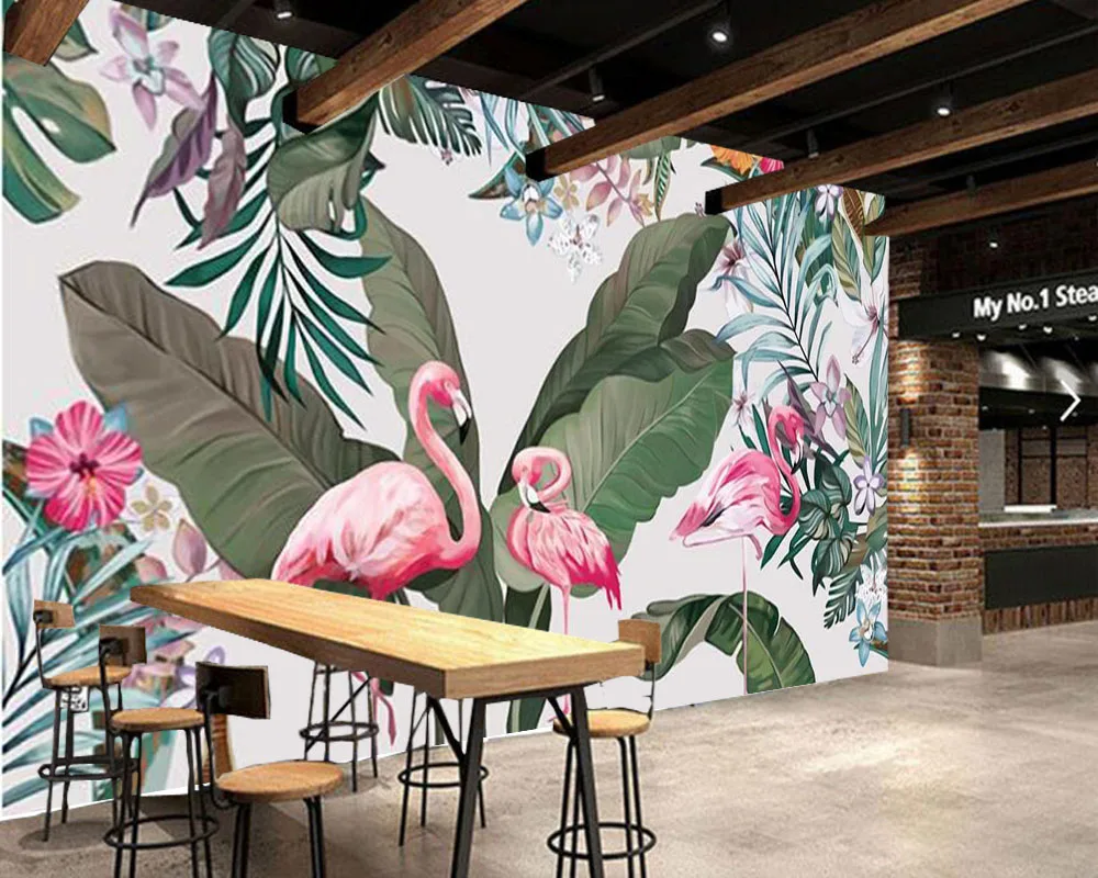 

Papel de parede custom tropical flora and fauna flamingo, leaves wallpaper mural,living room tv wall bedroom home decor