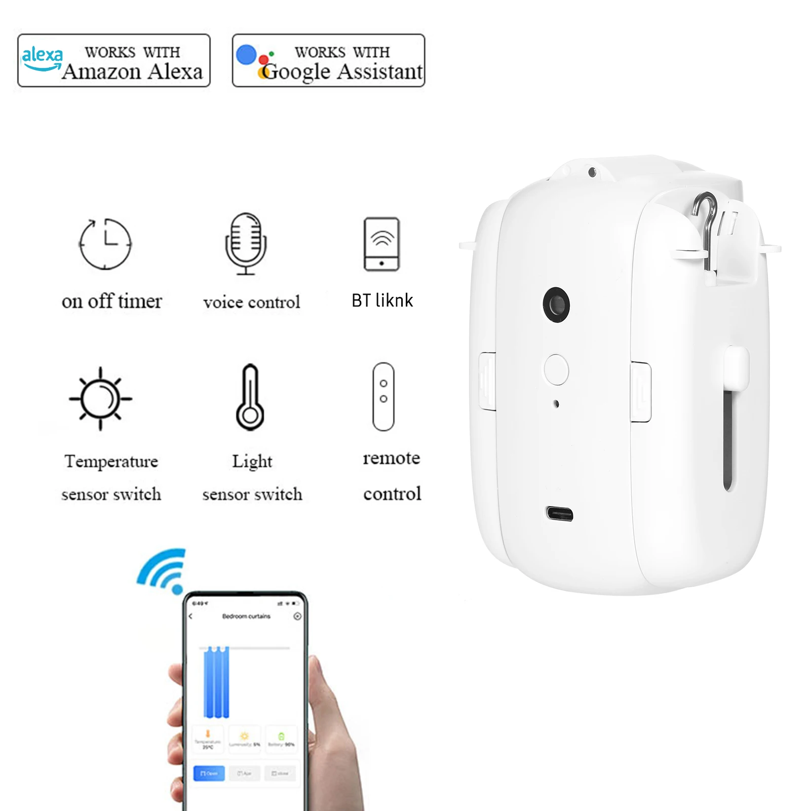 Imagem -02 - Tuya Smart Curtain Motor com Wi-fi e bt Voice Control Robô Cortina Elétrica Controle de Aplicativos Configuração do Temporizador Alexa Google Home