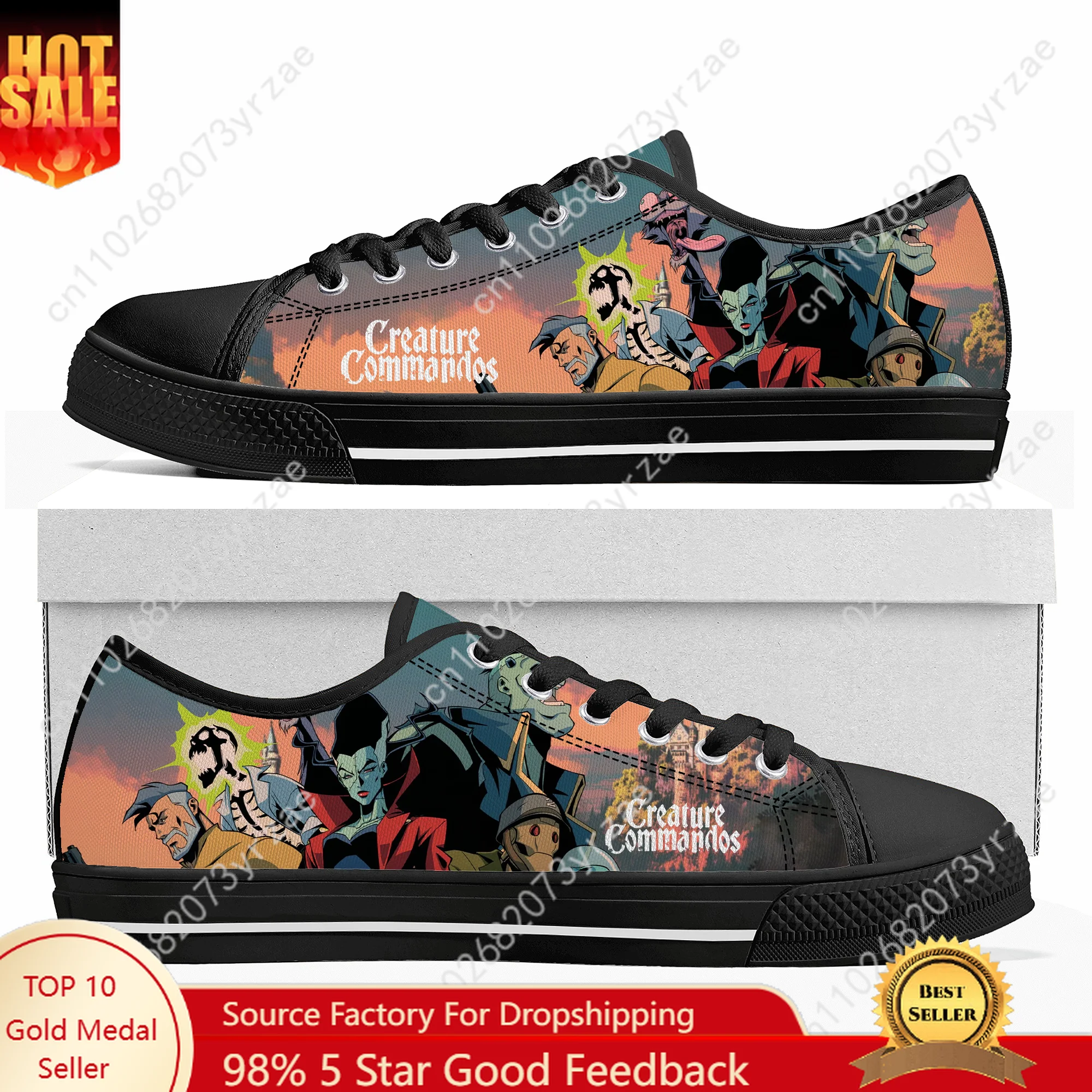 

Creature Commandos, низкие кроссовки высокого качества для мужчин и женщин, парусиновые кроссовки для подростков, повседневная обувь с модными узорами, обувь на заказ