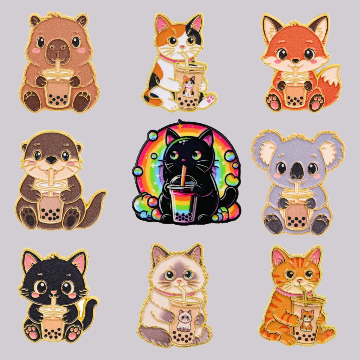 Emaille-Anstecknadel mit Regenbogen-Katze, niedliche Tier-Brosche, Anstecknadeln, Abzeichen auf Rucksack, Kleidung, Accessoires, Cartoon-Schmuck, Freunde, Geschenke
