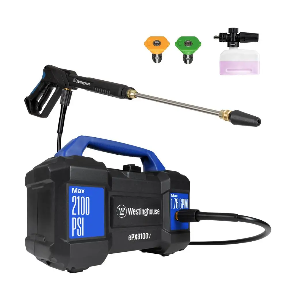 Electric Pressure Washer 2100 PSI 1.76 GPM Foam Cannon Steel Wand Carry Handle Portable Compact Cleaning Power