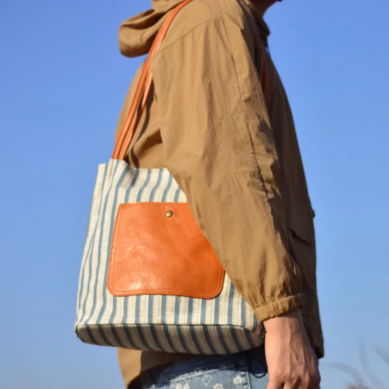 

AETOO Original literary fresh simple day commuter Tote bag all-in-one large capacity canvas bag men's shoulder bag