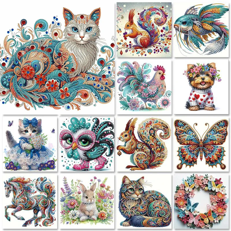 5D DIY Diamond Painting Animal Kit Squirrel Rabbit Cat DIY Partial Special Shaped Drill Handmade Diamond Mosaic Art Gift
