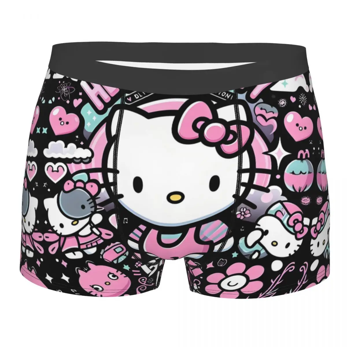 

Классические боксеры с принтом Hello Kitty на заказ, мужские розовые трусы с героями мультфильмов Kawaii, нижнее белье, крутые трусы