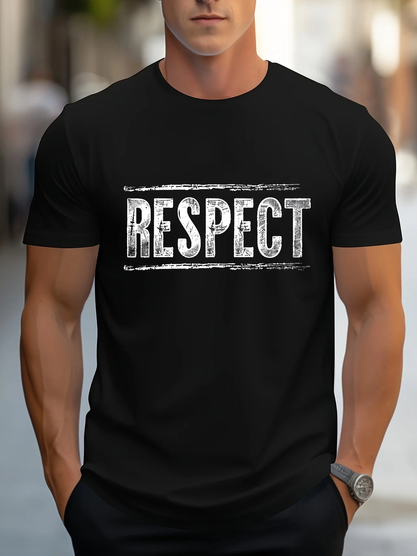

Men's Trendy Clothes Short Sleeve Casual Sports T-Shirt RESPECT Printed Pattern Comfortable Regular Crew Neck Outdoor Top