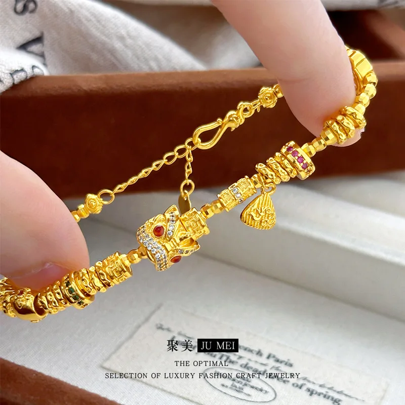 

Роскошные дизайнерские украшения 9999 24-каратное настоящее золото, новый легкий дизайн, новый китайский стиль, сделай сам, пробуждение льва, беговое кольцо, обернутый браслет