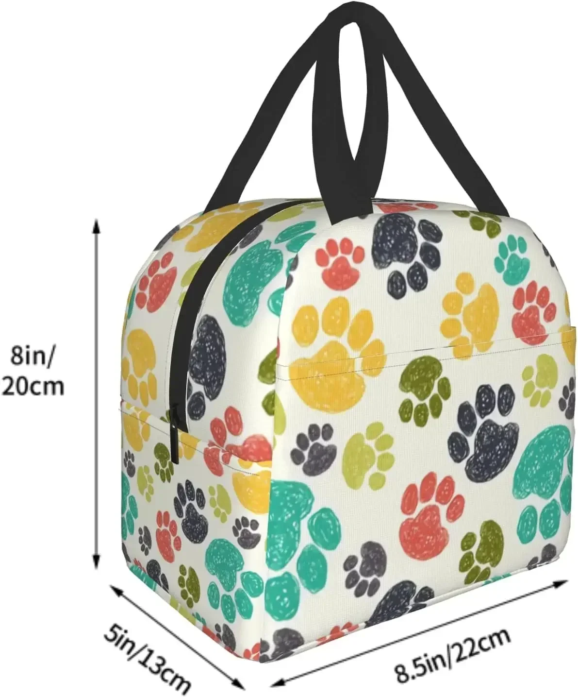 Cute Dog Paws Insulated Lunch Bag Colorful Hand Drawn Doodle Paw Prints Lunch Box Dog Lovers Cooler Thermal Reusable Tote