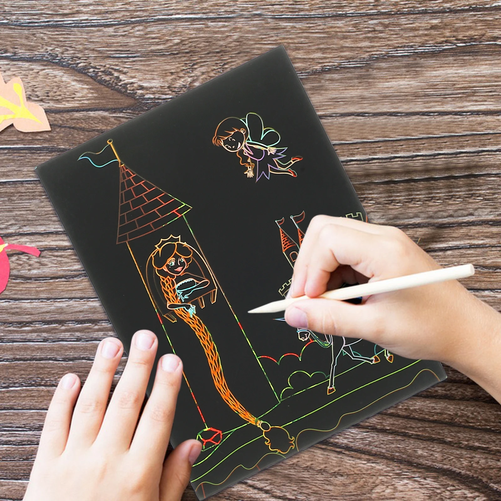 

1 set 1 Set Creative Scratch Paper Kids Art Craft Set Educational Drawing For Children Diy Scraping Painting Game Handmade Fun