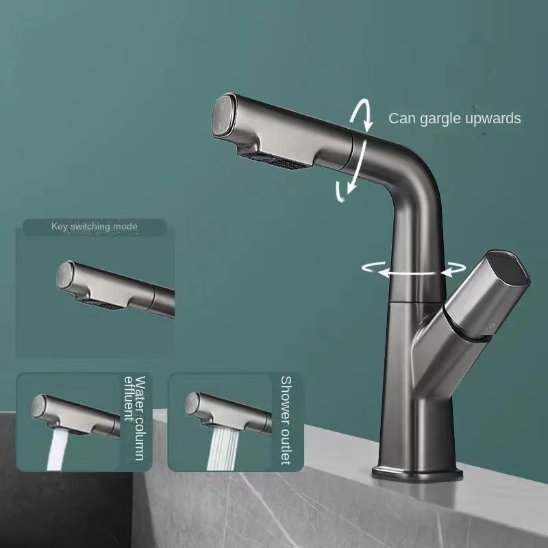 Bathroom Sink Faucet Pull Up Down Stream Sprayer Hot Cold Water Sink Mixer Wash Tap For Bathroom 360° Degree Rotation Tap