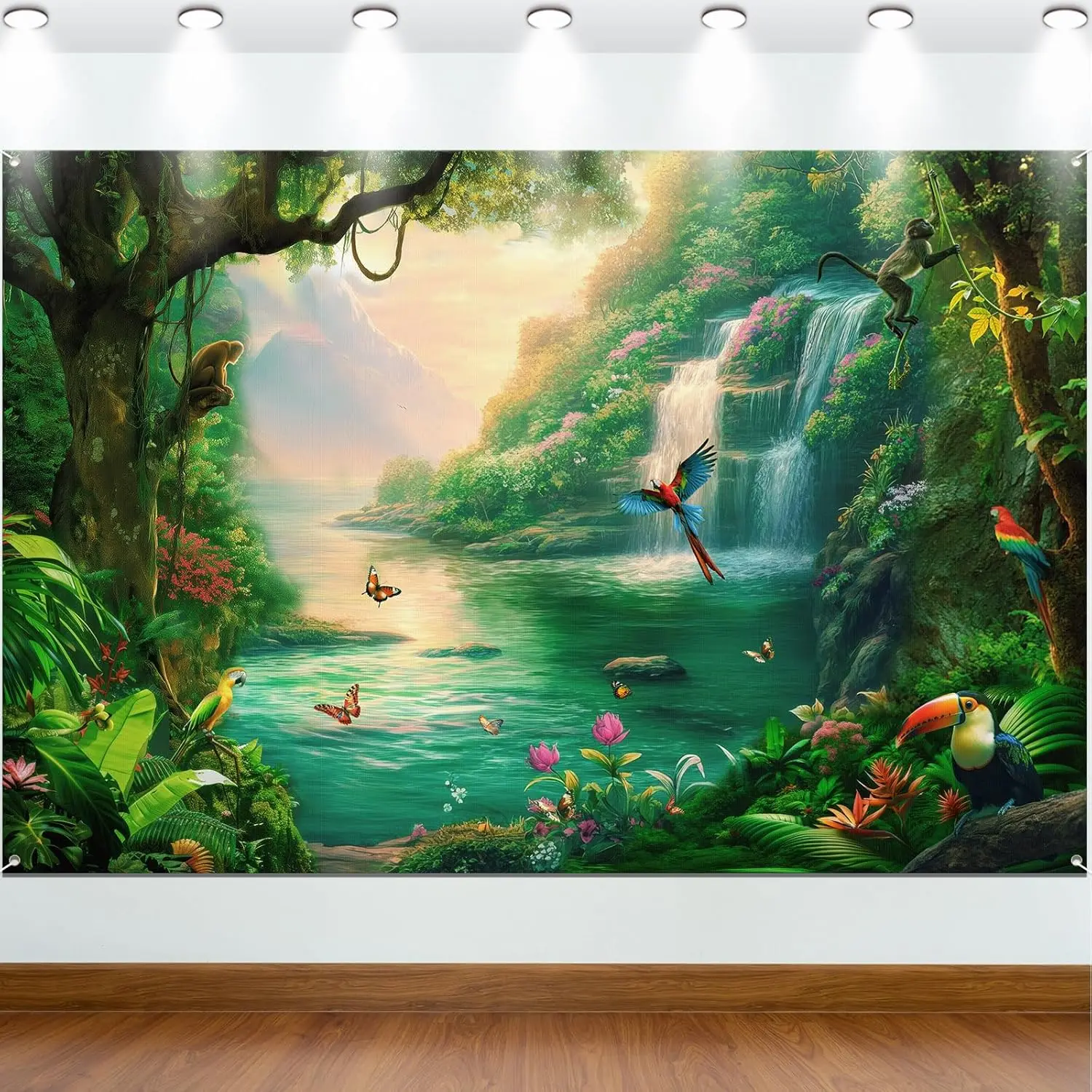 High-Quality Tropical Rainforest Waterfall Jungle Wildlife Tapestry Polyester Wall Hanging Home Decor Realistic Nature Scene Art