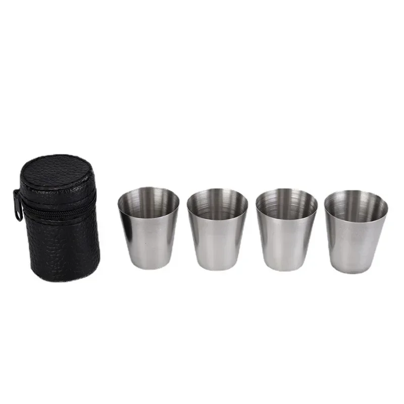 

4Pcs 30ml Outdoor Practical Travel Stainless Steel Cups Mini Set Glasses For Whisky Wine Beer With Case Portable Drinkware