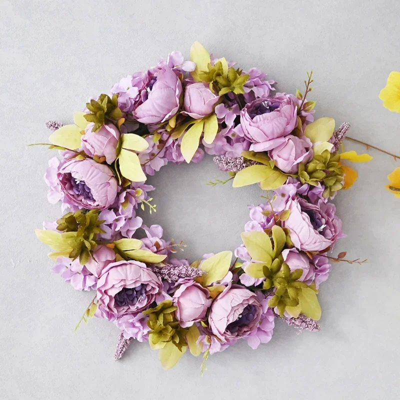 45CM Artificial Peony Wreath Door Decoration Wedding Lintel Flower Photography Props Living Room Wreath Floral Decoration