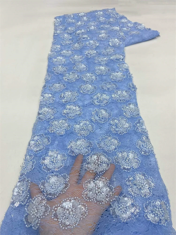 

Африканское кружево с пайетками: высококачественная вышитая сетчатая ткань с бисером для женских свадебных и праздничных платьев, новейший дизайн