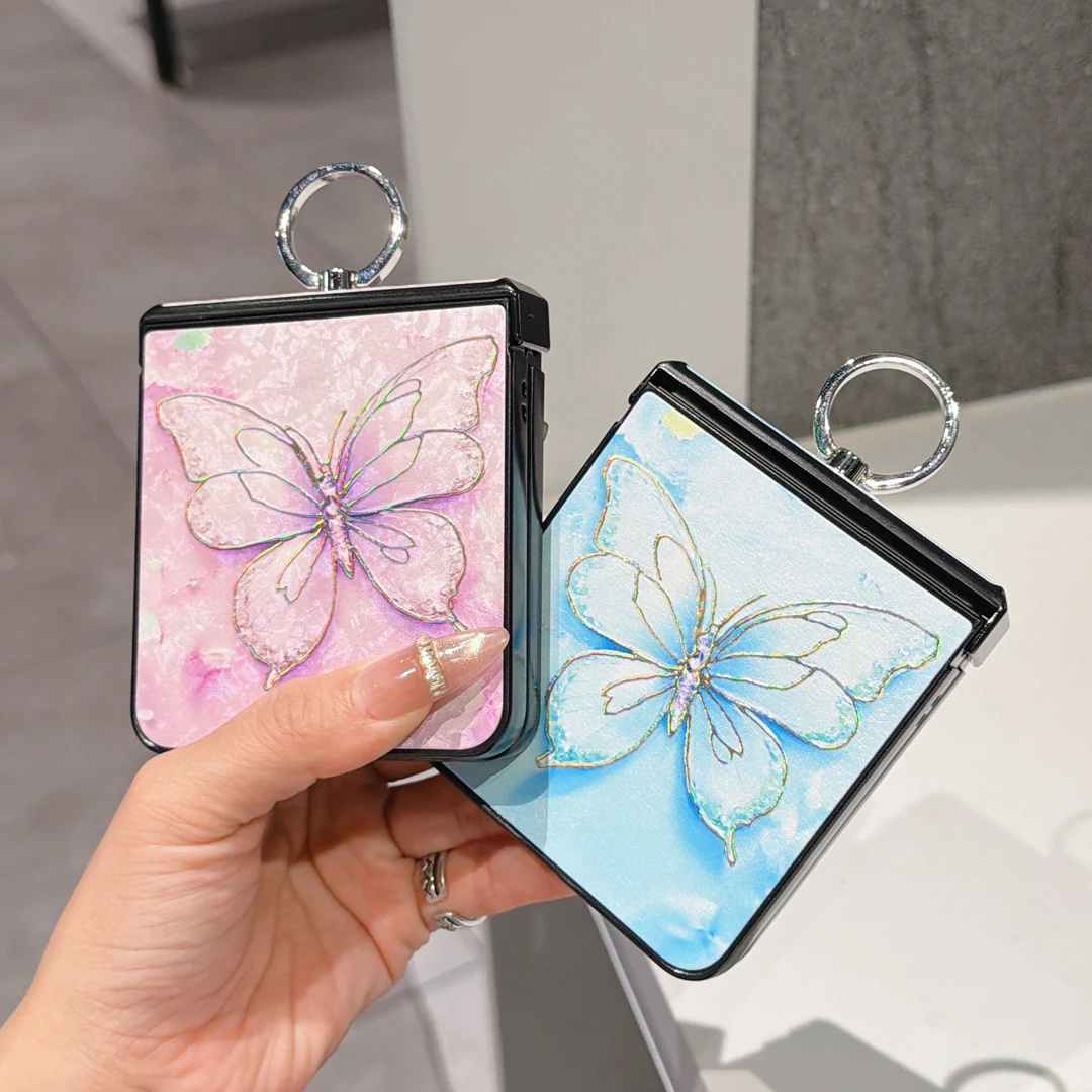 

Luxury Gold Stamping Butterfly Case for Samsung Galaxy Flip5 Flip6 Z Flip7 Ring Stand Phone Cover Z Flip 5 Z Flip 6 Z Flip 7