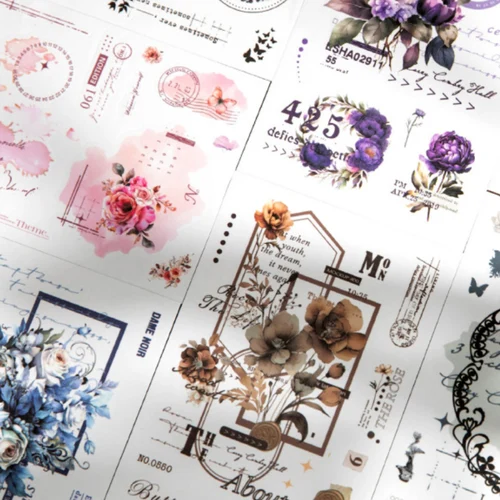 Imagen 2 del producto Serie de diario de flores Vintage, borde de encaje Floral, paisajismo, papel Washi, pegatina creativa, Material de diario DIY, papelería de Collage