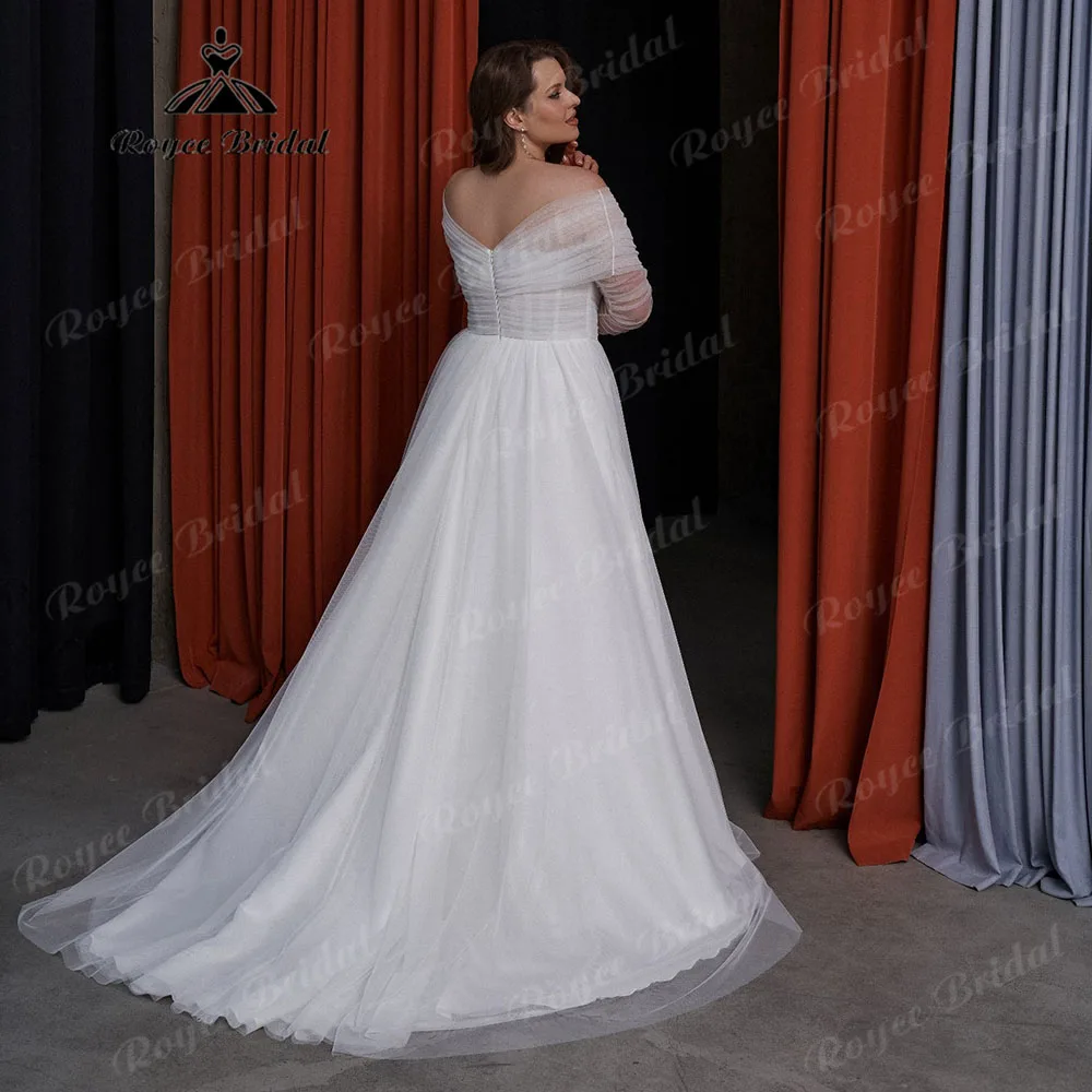 Plunging V Neck Off Shoulder Plus Size Wedding Dress for Women 2025 Bridal Gown with Removable Long Sleeves vestidos boda civil