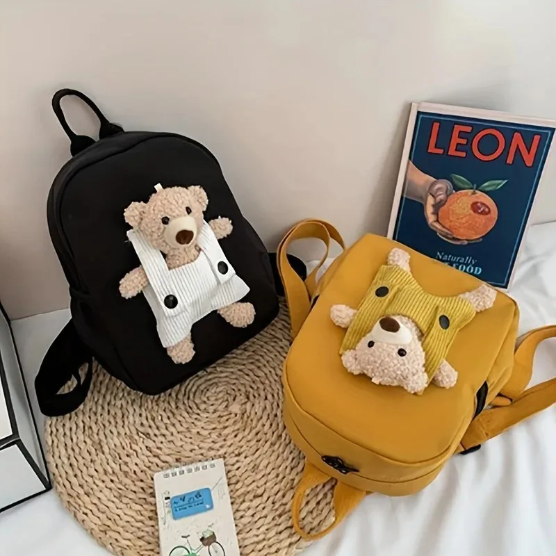 حقيبة ظهر على شكل دمية دب قطيفة مخصصة - نمط لطيف مع تطريز اسم مخصص، حقيبة مدرسية للأطفال متوفرة للفتيات والفتيان