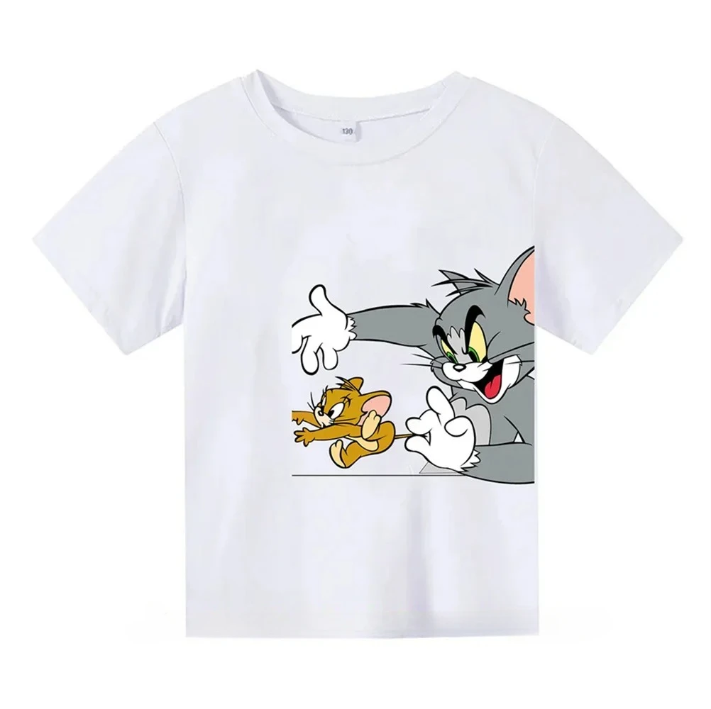 Disney Cat and Mouse Tom and Jerry Cartoon Anime Print Casual Loose Comfortable and Beautiful Children\'s Cotton Top T-shirt