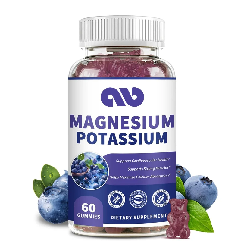 

Potassium magnesium gummies, immune support, calm mood and support muscle health, 60 blueberry gummies