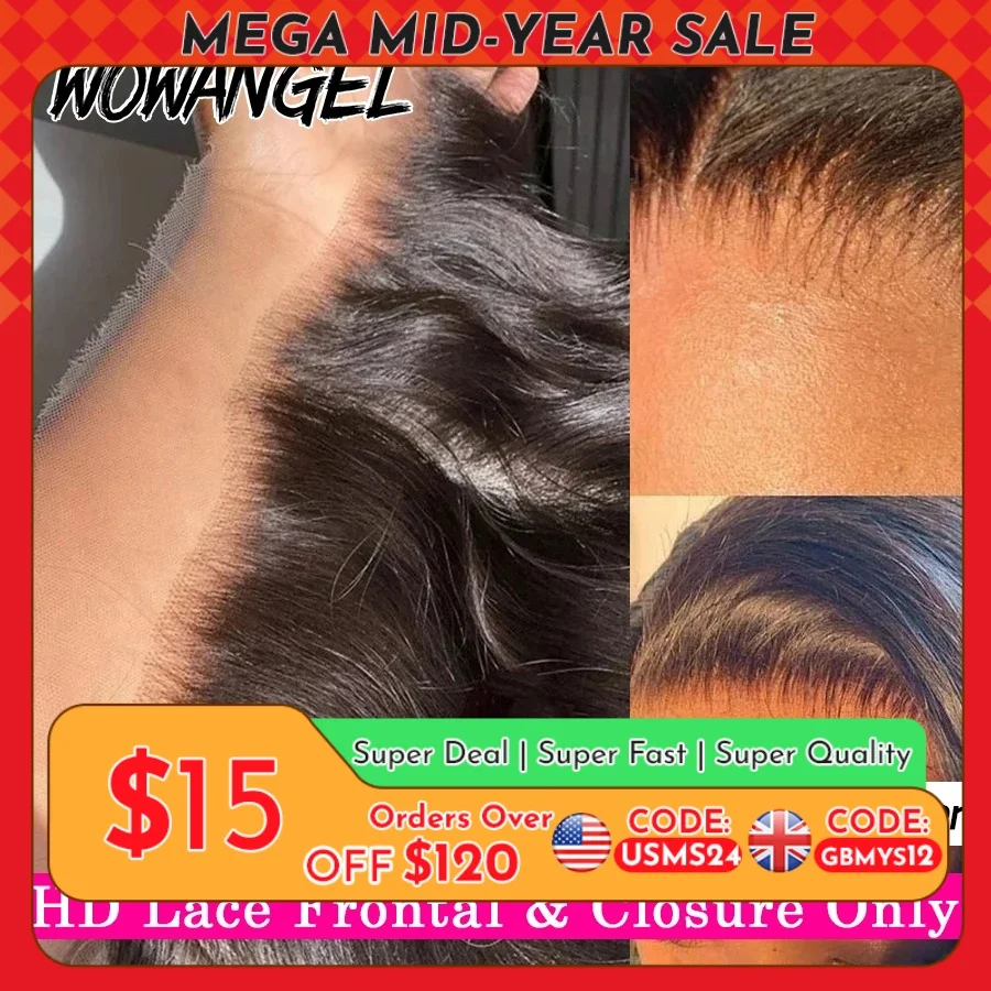 Wow anjo 13x4 13x6 hd renda frontal apenas derreter peles cabelo humano liso brasileiro 5x5 6x6 hd fechamento de renda pré arrancado parte livre