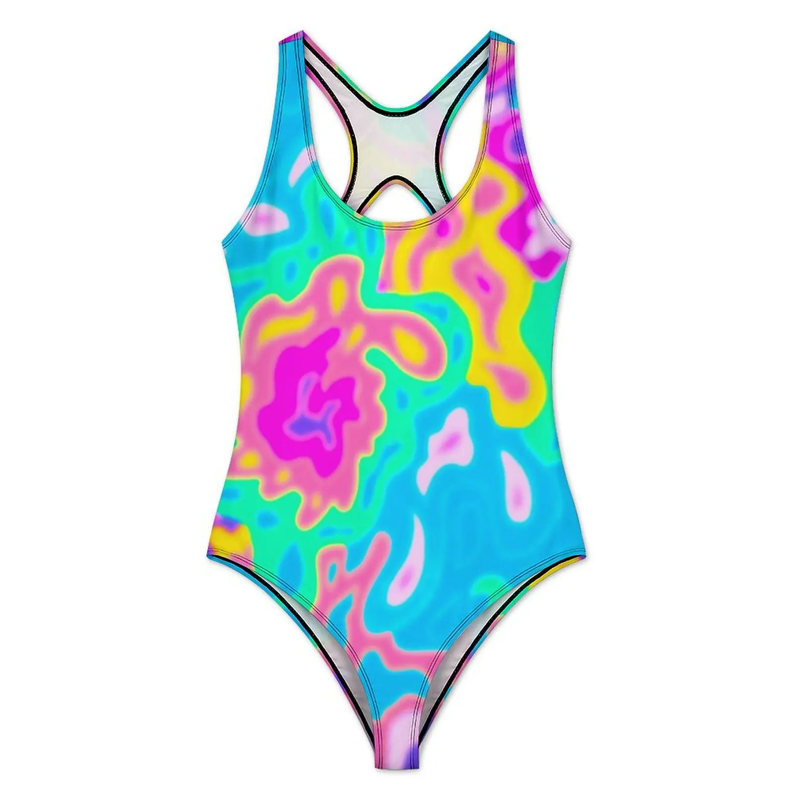 Abstract Neon Splatter Swimsuit Colorful Design Swimwear One Piece Fitness Bodysuit Cut Out Bathing Suit Lady Push Up Beach Wear