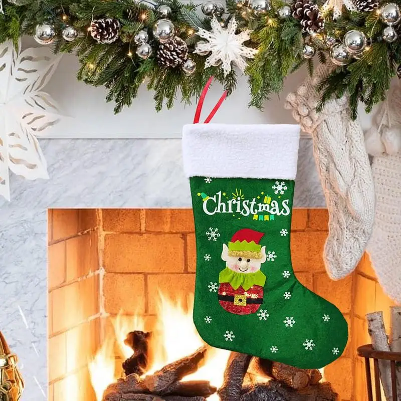 Christmas Stockings Socks Elfs Pattern Hanging Xmas Tree Ornament Christmas Decoration For Home New Year Navidad Candy Gift Bag