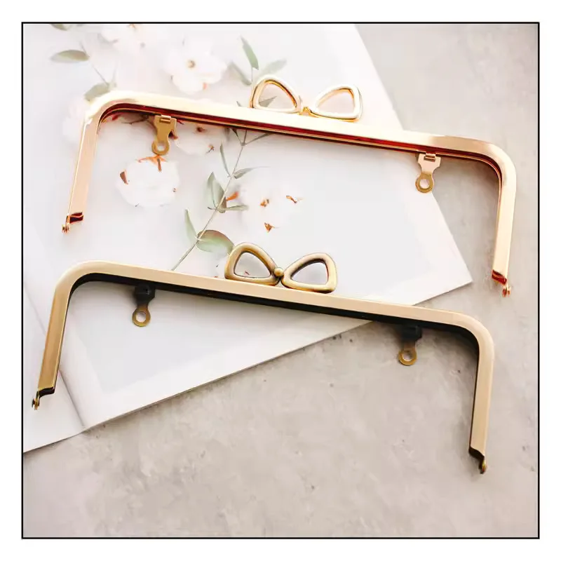 1Pc Deepeel 22.5cm Bownot Metal Bag Handle Purse Frame Square Smooth Kiss Clasp Screw Mouth Gold Bracket Bags Accessories