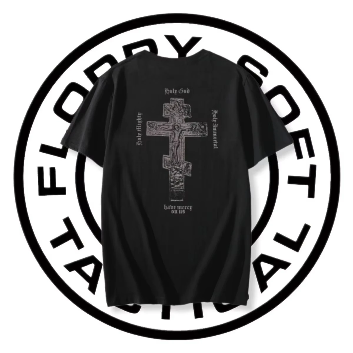 T-Shirt mit christlichem Kreuz-Motiv | Vintage Militär-Streetwear-T-Shirt, Glaubensbasiertes Kurzarm-Oberteil für Männer – Detail 5