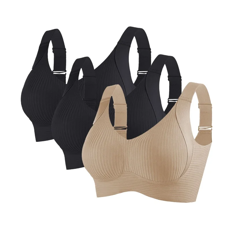 3 stks/set vrouwen push-up bh non-wire lift bh naadloos ondergoed v-hals geribbelde bralette plus size sexy lingerie m-4xl intimates