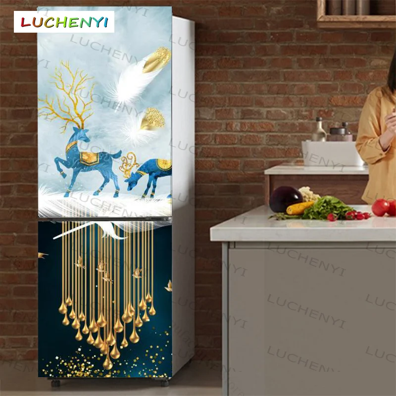 Papel de pared Custom landscape flowers moose 3d fridge sticker door wallpaper mural, kitchen restaurant shop paper home decor