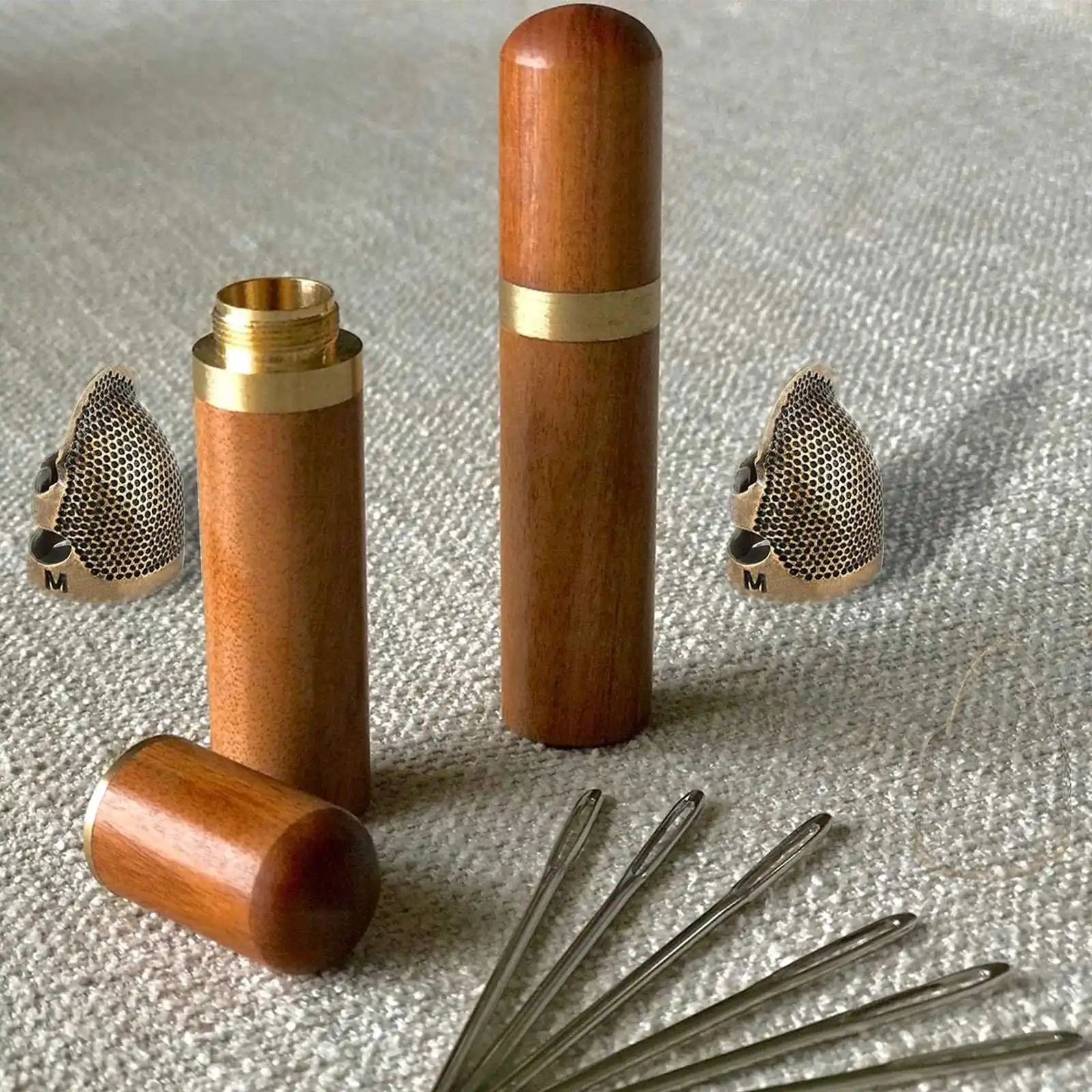 Деревянный футляр для игл для хранения швейных игл и игл для вышивания, набор игл с защитой для пальцев наперстка для шитья