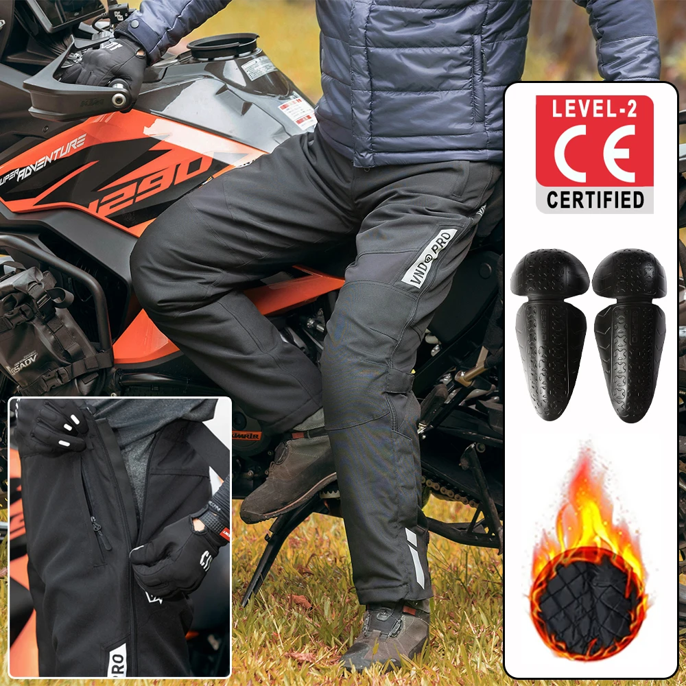 Pantalones de moto impermeables de invierno de liberación rápida para hombre, pantalones de moto cálidos y cortavientos con rodilleras CE