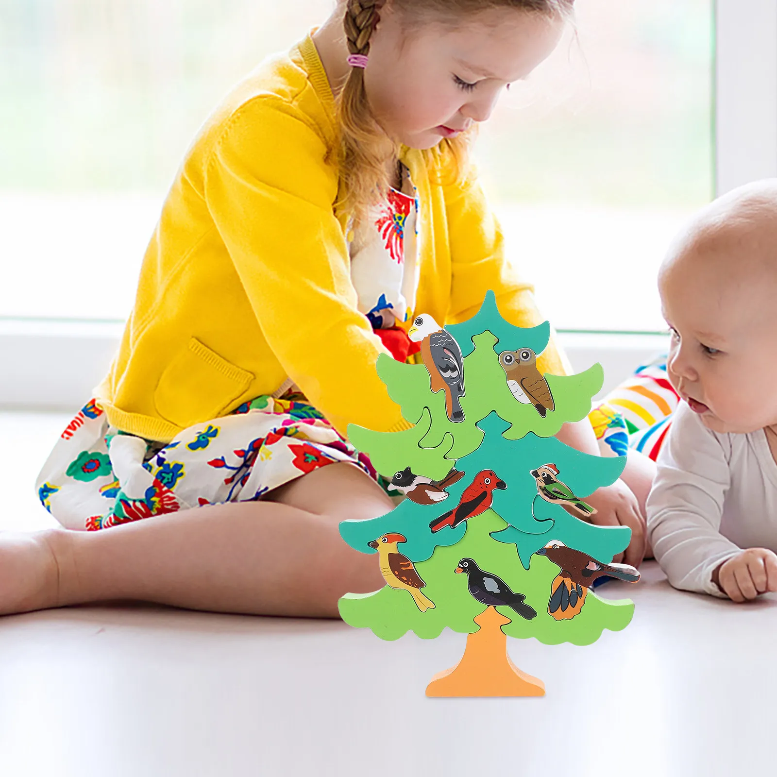 

1Set 3D Cartoon Bird Pattern Educational Wooden Tree Shape Cognitive Learning Jigsaw Kids Puzzles Hand Polished