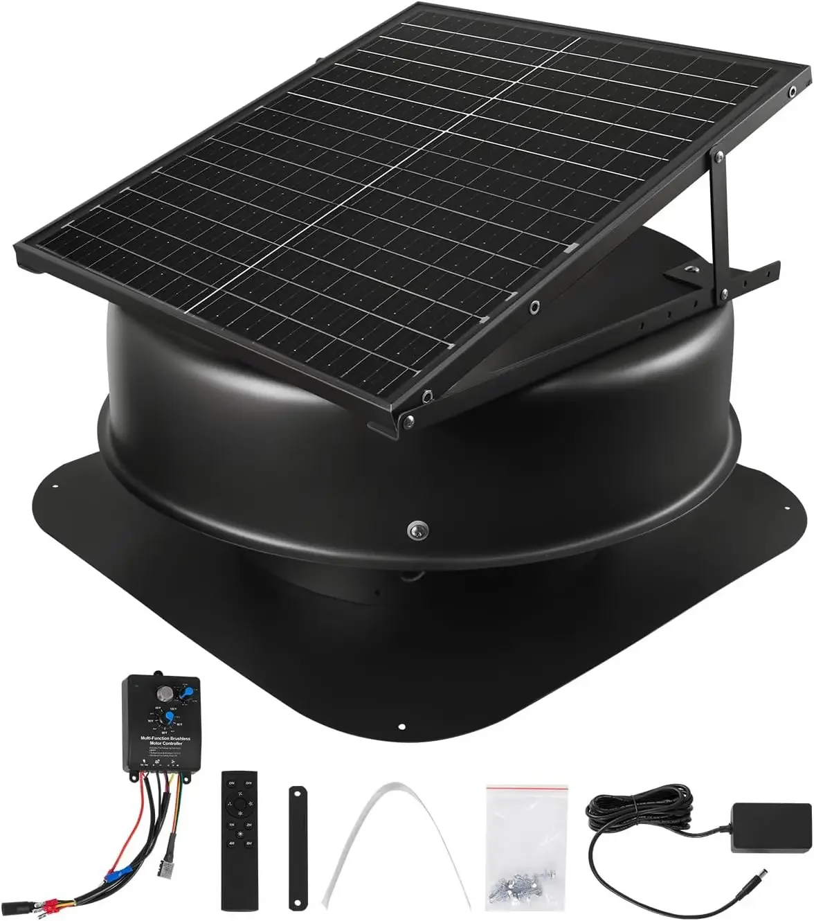 50W Solar Attic Fan, 3000 CFM with Smart Control, Built-in Smoke & Temperature Sensors,  Low-Noise for Roof Ventilation