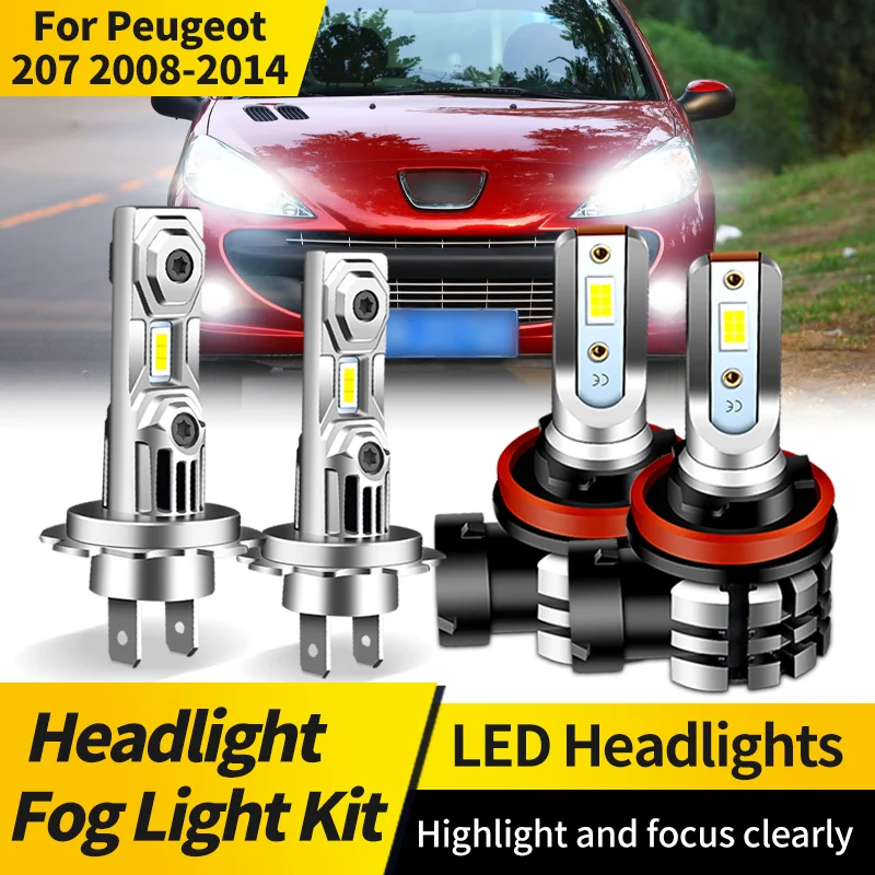 

2PCS LED Headlight Bulb Kit H7 High Low Beam H11 Fog Lights 6000K White Bulbs Bright Lamp Canbus For Peugeot 207 2008-2014