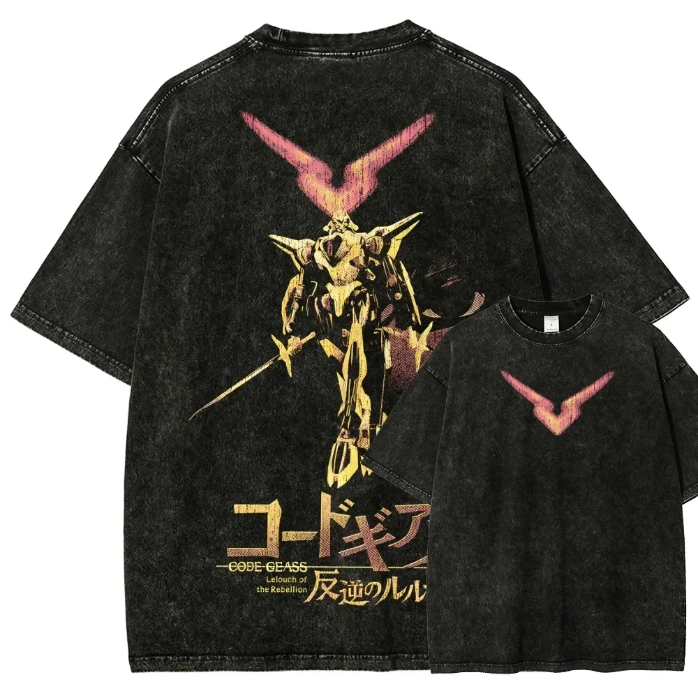 Code Geass Lelouch of The Rebellion Graphic T‑Shirt Men Women Casual Short Sleeve Tee Anime Mecha Washed Streetwear Unisex Tops