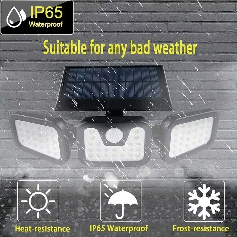 Led Solar Light Outdoor Motion Sensor Human Body Sensing Adjustable Head Ip65 Waterproof Solar Three Head Wall Lamp Garden
