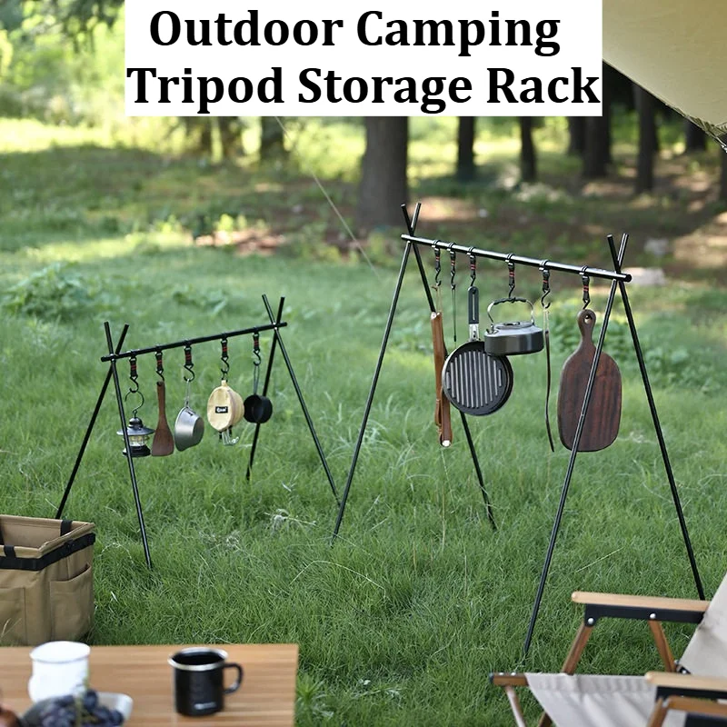 

Portable Camping Triangle Hanging Rack Aluminum Alloy Lightweight Outdoor Storage Organizer with Hooks for Camp Cookware Lantern
