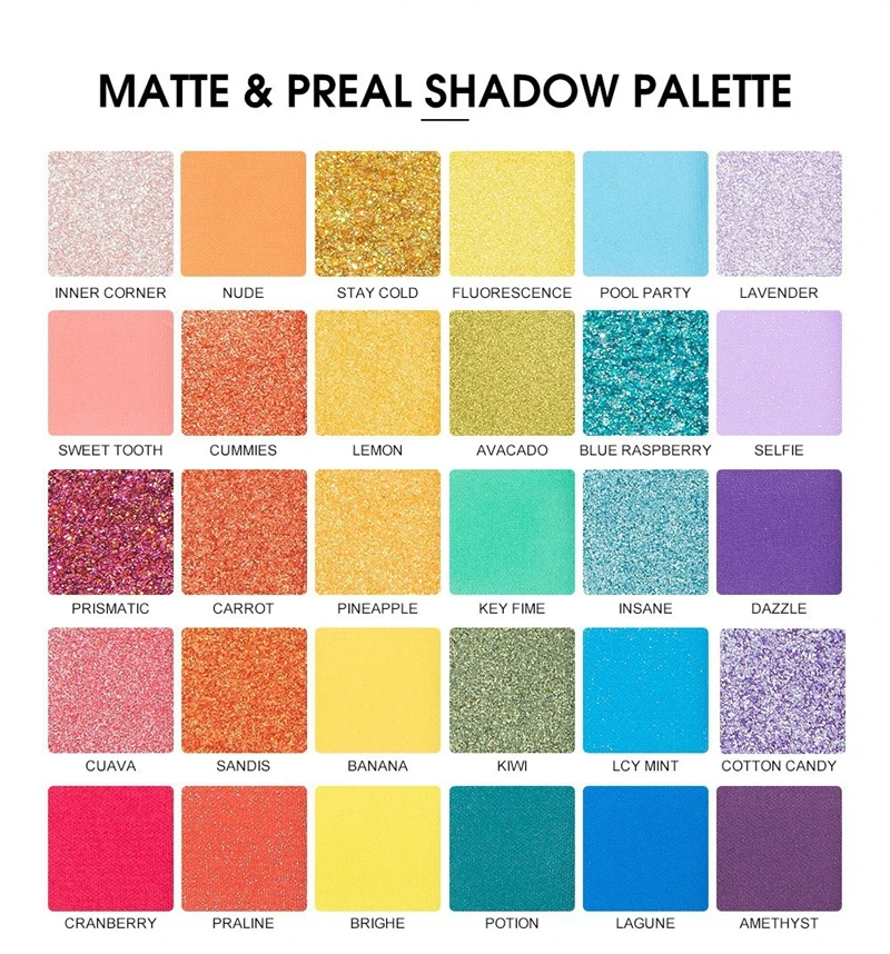 30-Farben-Lidschatten-Palette, Regenbogen-Korallen-Perlenglitter, matte Pailletten, schimmernder, hochpigmentierter Lidschatten für Party- und Tanzshow-Make-up – Detail 3