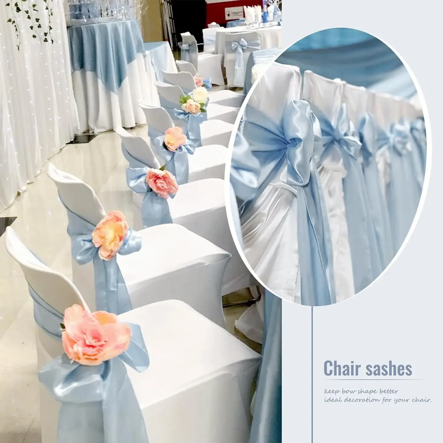 

10pcs/50pcs Wedding Blue Satin Chair Bow Sashes Chair Knot Cover Ribbon Ties Party Event Hotel Banquet Supplies Home Decor