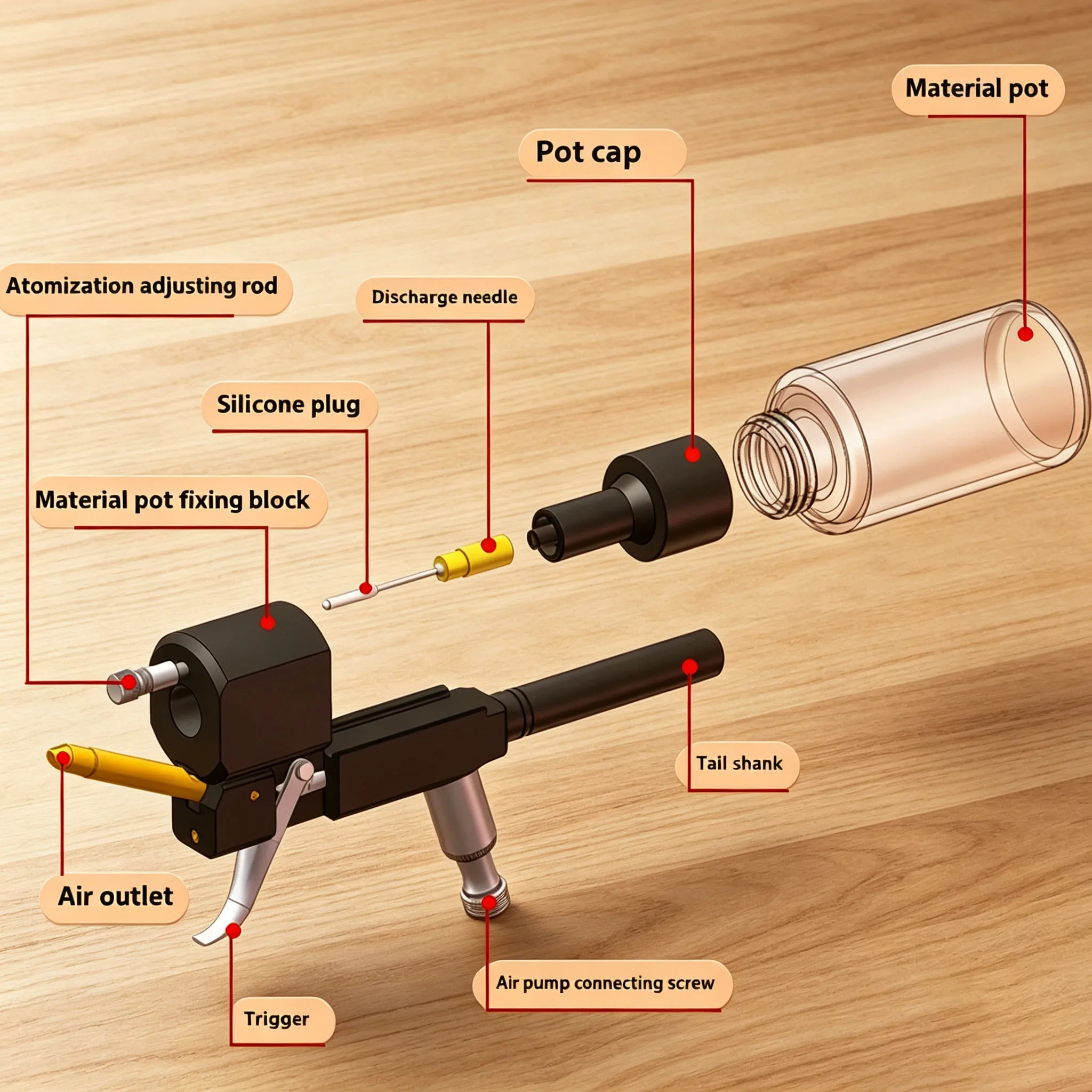 Trigger Type Airbrush Gun Kit with 0.2/0.3/0.5mm Nozzles, Side Feed Airbrush Set for Car Touch Up Paint