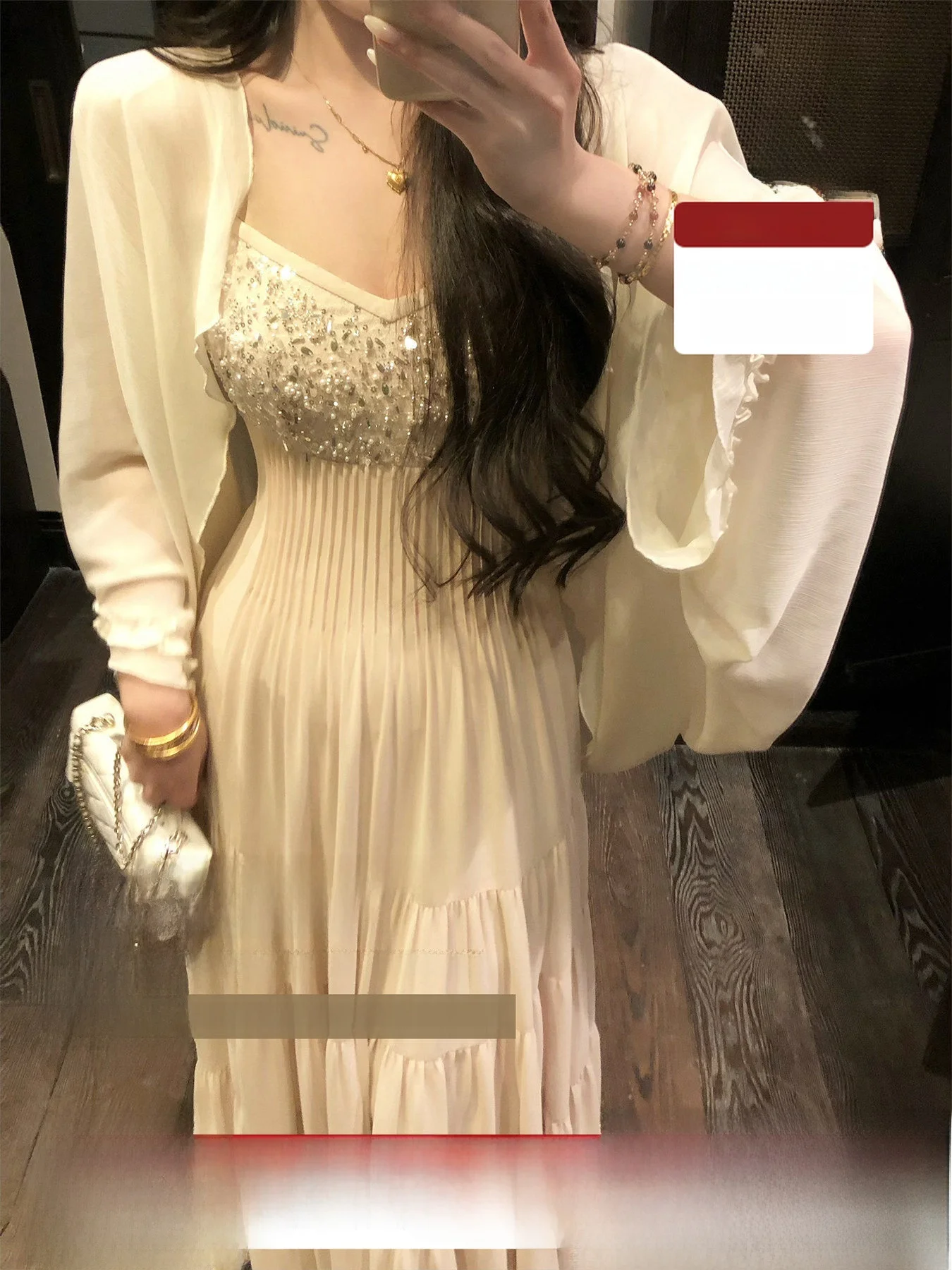 

Li Xiaoxiao Thousand Star Evenings Sequin Strap Dress Women Summer Dress plus Size Apricot Long Dress Elegant High Waist Cake...