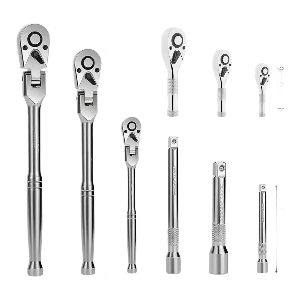 72 Tooth Ratcheting Wrench Set 9pcs 1/2 3/8 1/4 Drive Chrome Vanadium Steel Swivel Head Reversible Hand Tool Kit For Mechanic Re