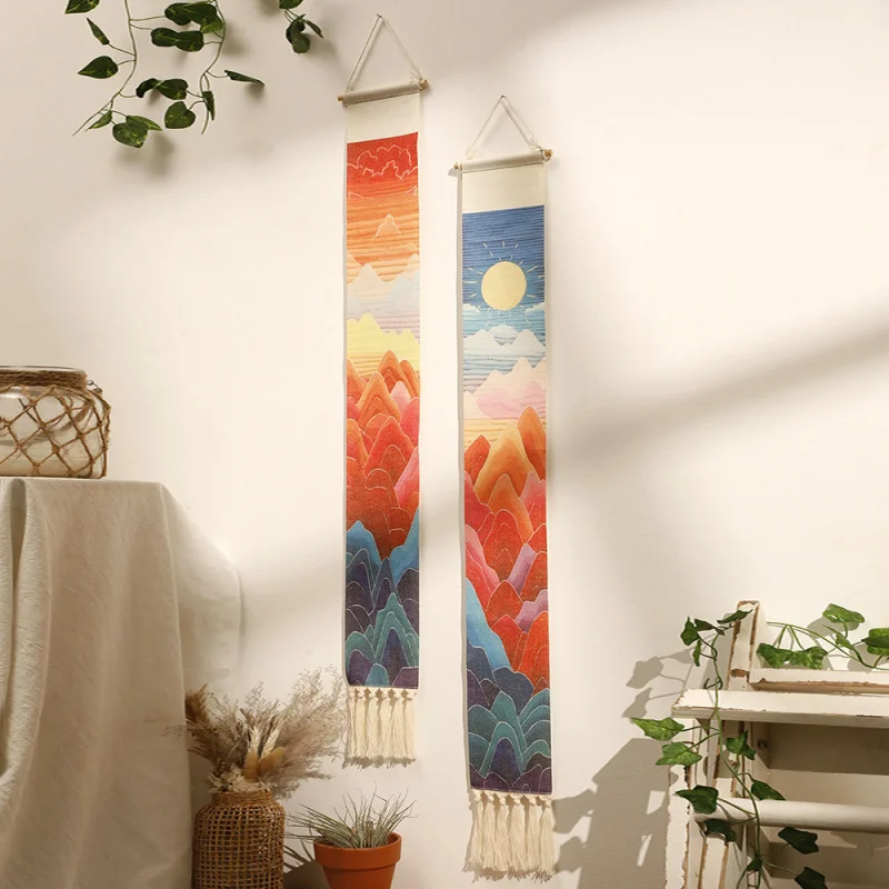 

Tapestry Hand-Woven Linen Vertical Tassel Minimalist Studio Bedroom Living Room Background Wall Decoration