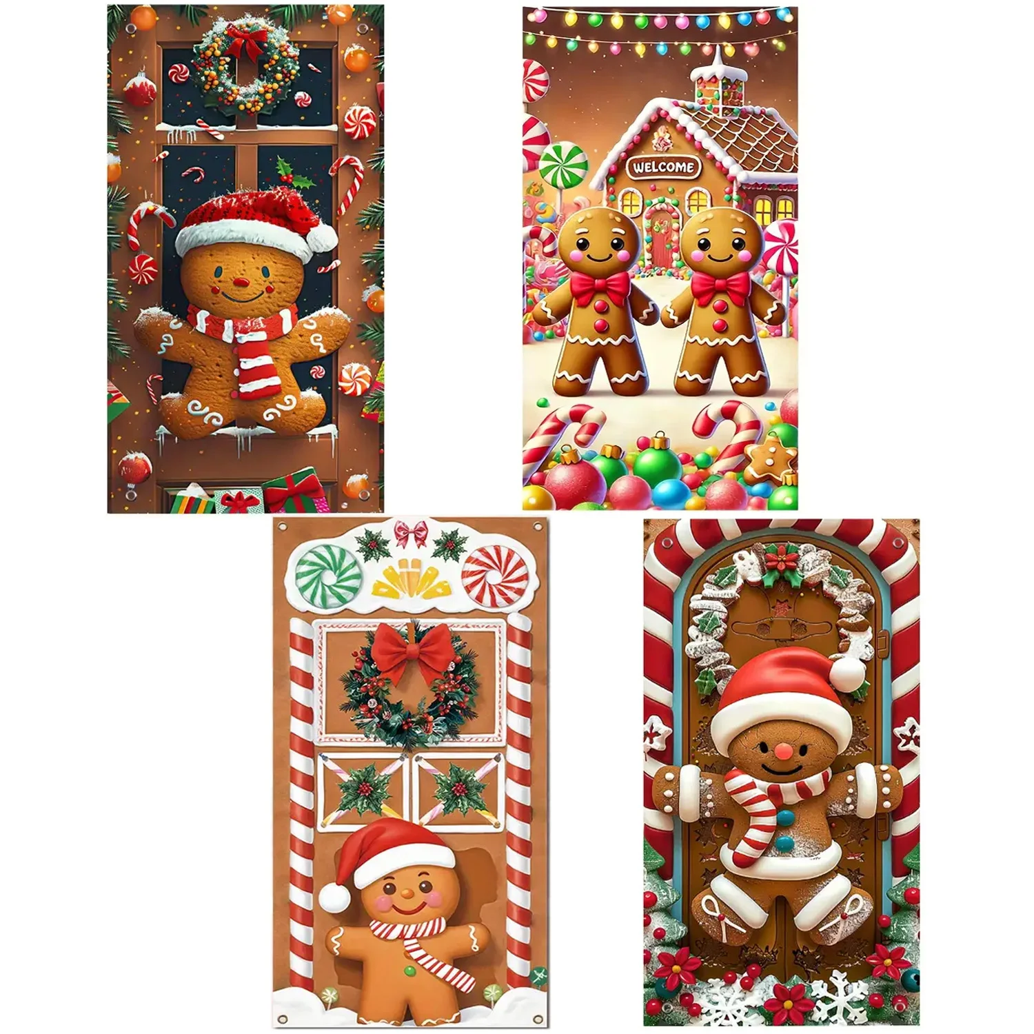 1pc 1.8 * 0.9M gingerbread man door cover background cloth Christmas party home indoor and outdoor atmosphere decoration props