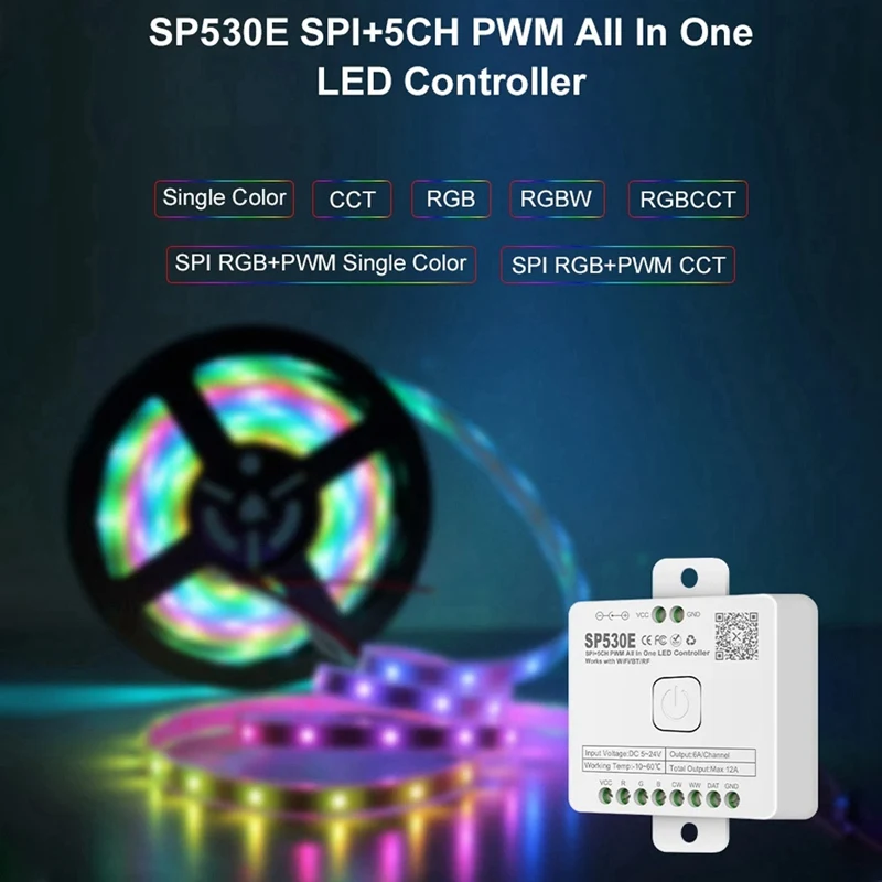 12-In-1 Wifi LED Controller SP530E PWM SPI Pixels Dimmer For WS2812B WS2811 RGB RGBW LED Strips With Voice Control