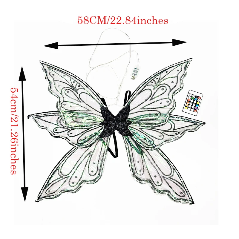 Nowe Świecące Skrzydła Motyla Kolorowe Podświetlane Kostiumy Sceniczne Skrzydła do Cosplayu Rekwizyty Skrzydła Sterowane Aplikacją i Pilotem dla Dziewczynek