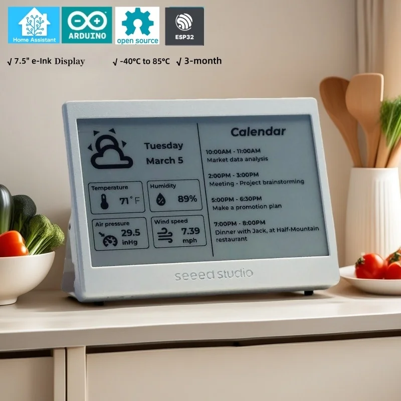 XIAO 7.5' E-Paper Panel, E-Ink Screen Display 800×480 ESP32 Home Assistant, Compatible with TRMNL, 2000mAh Rechargeable Battery