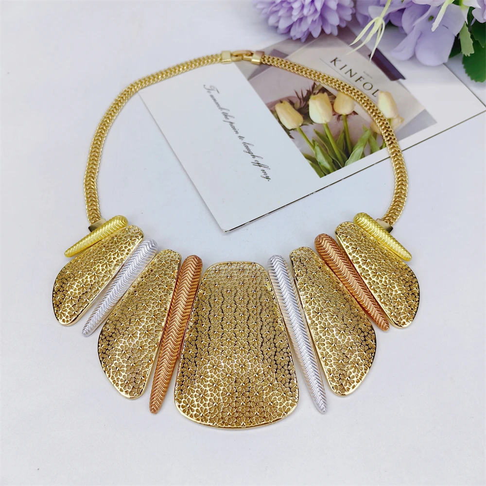 Italian Gold Plated Big Jewelry Sets Large Exaggeration Necklace Bracelet Earring Ring 4 Pcs/Set For Women Wedding Gifts
